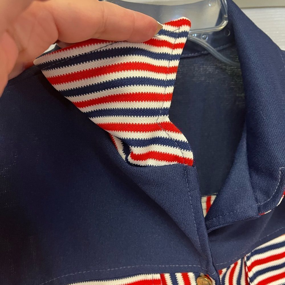 Vintage 1960’s Red White & Blue Stripe Polyester Button Down Shirt sz M - Picture 6 of 6